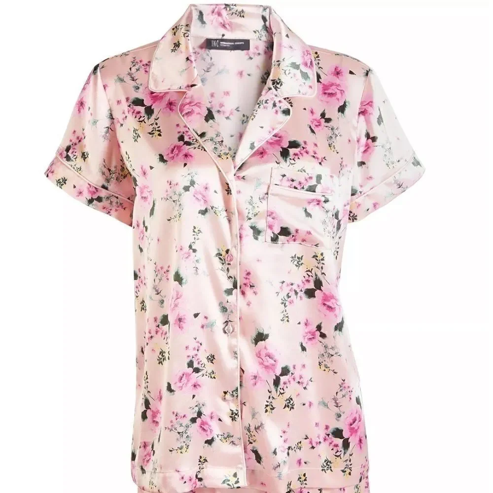 New INC Girl's Mommy & Me Satin Notched Collar Top & Shorts Pajamas Set 6